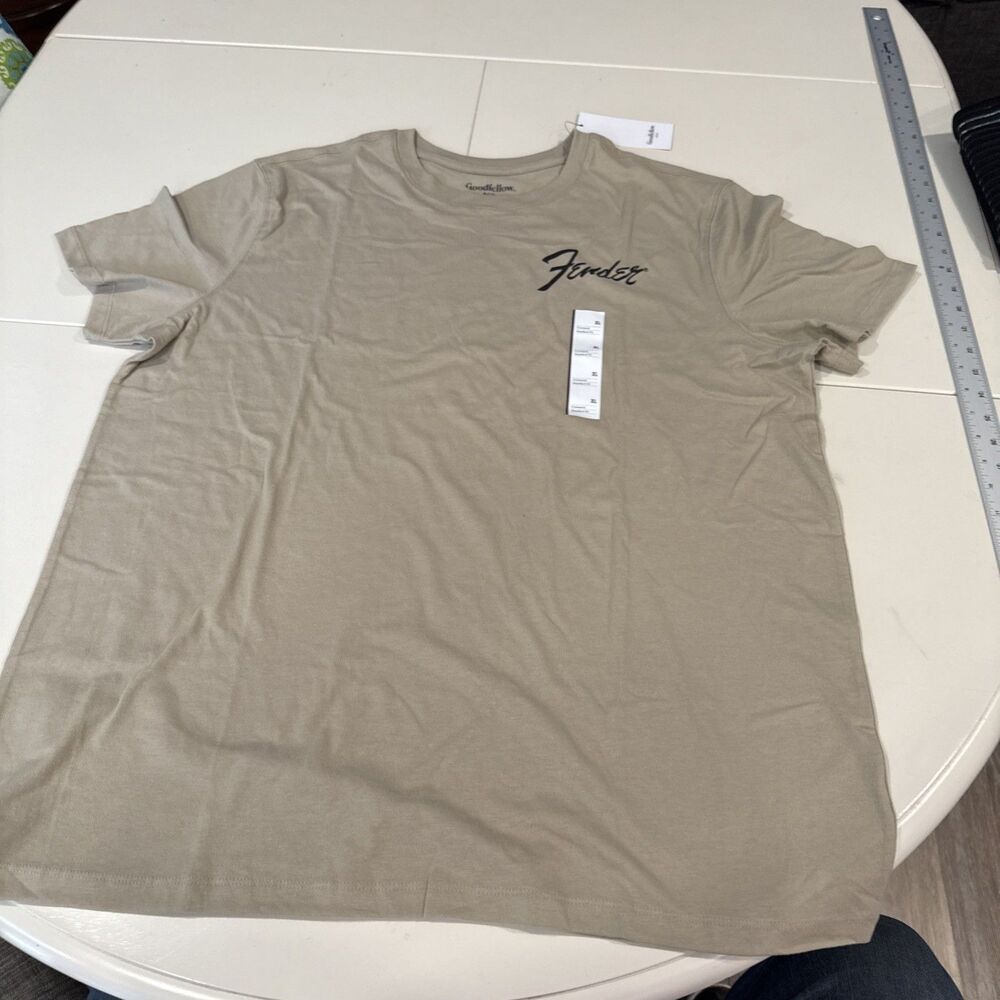 Fender T-shirt With 1953 Fender Bass Guitar On Back XL Tan Color Goodfellow & Co